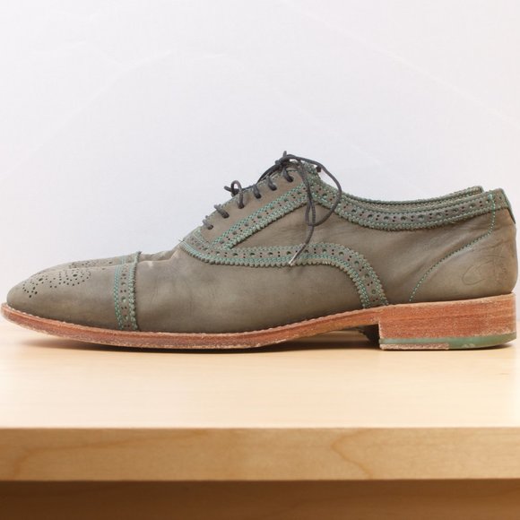 John Fluevog Brandenburg 9 Green Perforated Cap-Toe Oxford Gateways Leather Sole - Picture 2 of 8